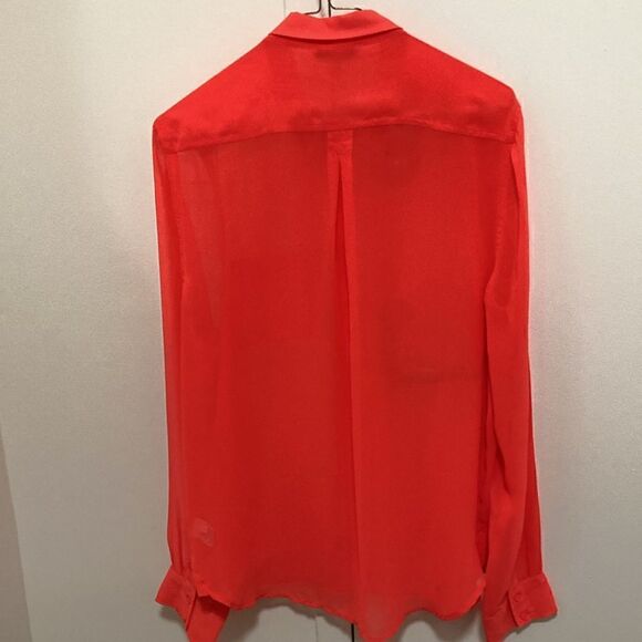 American Eagle Outfitters Long Sleeve Semi Sheer Neon Orange Blouse. Size Large. - Picture 3 of 6